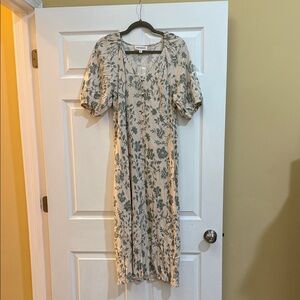 Lucky Brand Cream and Green Floral Midi Dress